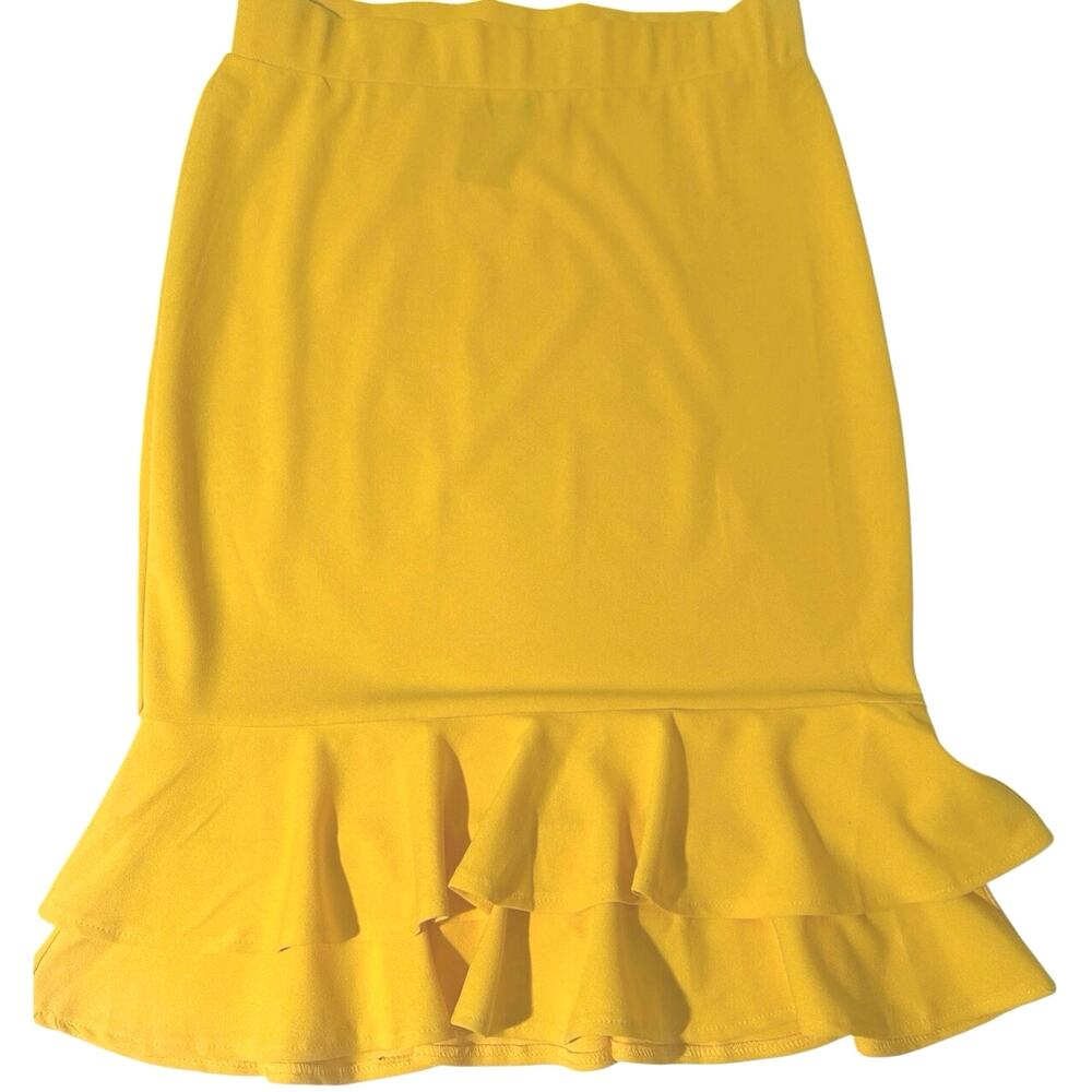 Ashley Stewart double ruffle hem bright yellow pull on skirt  size 14/16  NWT